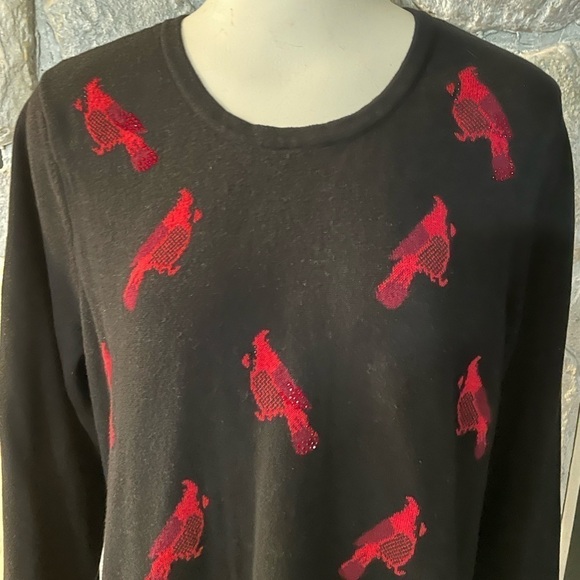 CATHERINE’S Black And Red Sparkle Cardinal Scoop Neck Sweater- Size 1X 18/20W - Picture 2 of 11